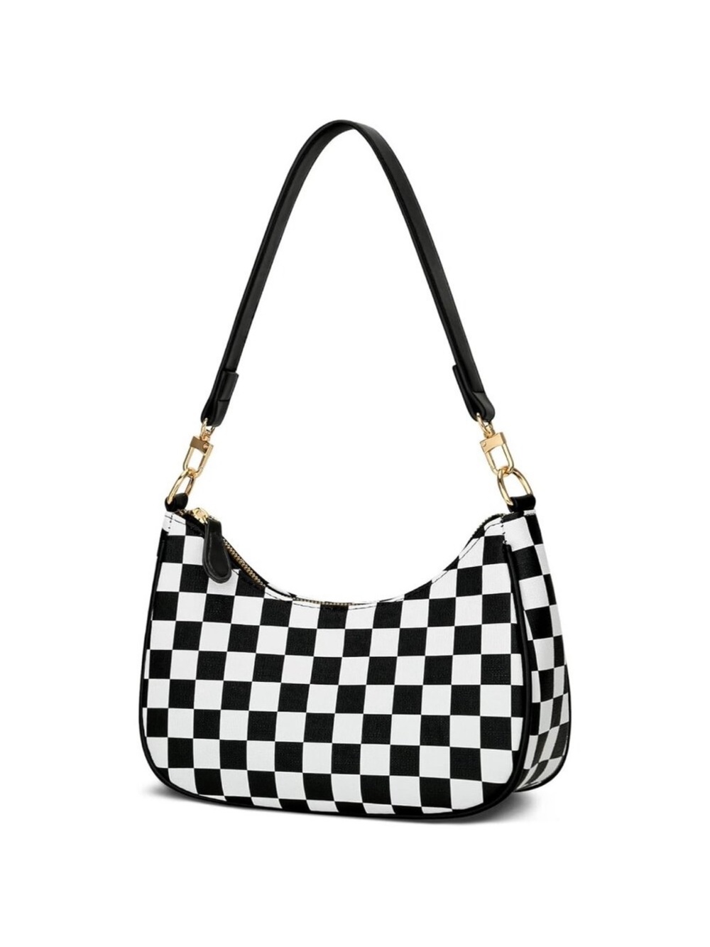 Women's  Black&White Leather Cute Gold Chain Strap Underarm Hobo Purses